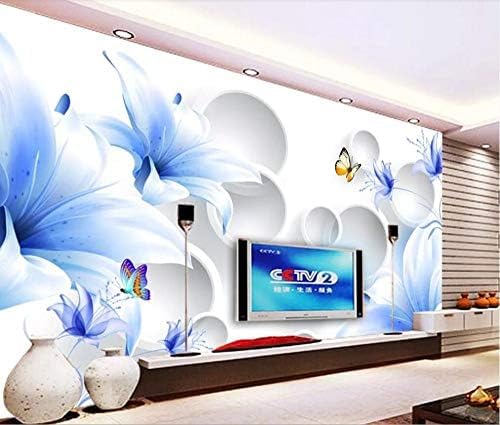 XLMING Bunte Schmetterlinge Und Blaue Blumen Lilie Küche Esszimmer Arbeitszimmer Wohnzimmer TV Hintergrund Wand 3D Tapete-200cm×140cm