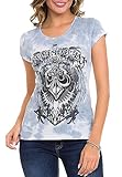 Cipo & Baxx Damen T-Shirt, Rundhalsausschnitt Kurzarm Baumwollmix Shirt, Glitzersteinchen Design, Tops für Damen, Frau Sommer Outfits, Casual Klamotten für Teenager Mädchen, WT352, Blue, L