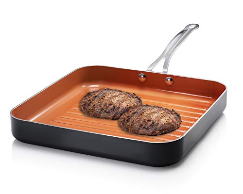 GOTHAM STEEL 1093 Gotham Stahl Antihaftbeschichtete Grill Pfanne mit Maurerkelle ti-cerama Oberfläche, Kupfer, Aluminium, 10.5 Ounces, Braun