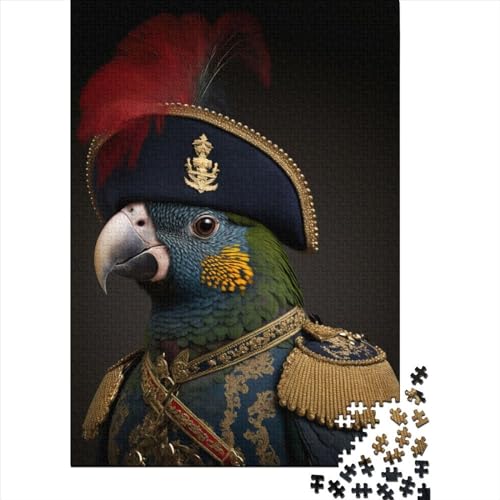 Papagei in Militäruniform, Holzpuzzle für Erwachsene, Puzzle 500 Teile, Puzzle für Erwachsene, Lernspiel, Herausforderungsspielzeug (Größe 20,47 x 14,96 Zoll)