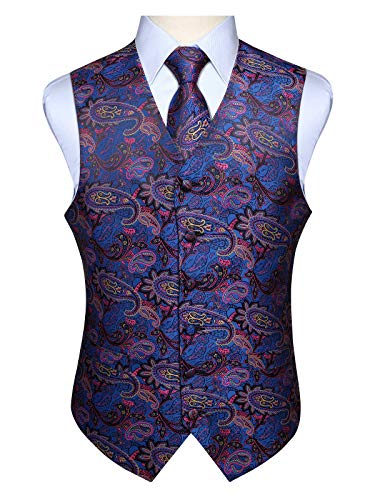 Enlision Herren Paisley Blumenhochzeit Jacquard Weste & Krawatte und Pocket Square Weste Anzug Set