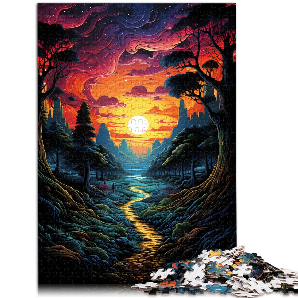 Puzzles, farbenfroher Psychedelischer Sonnenuntergang, 1000 Puzzleteile für Erwachsene, Holzpuzzlespielzeug, Puzzles, Lernspiele, Stressabbau-Puzzles, 1000 Stück (50 x 75 cm)