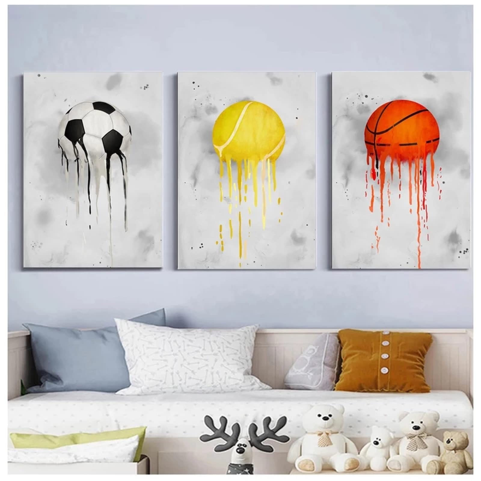 FußBall Basketball Volleyball Tennis Sport Serie Poster Leinwand Bild Wand Bilder Bilder Jungen Zimmer Dekoration Rahmenlos 40×50cm×3 StüCk