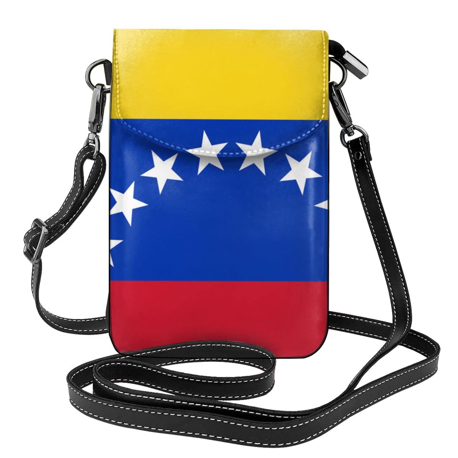 Flagge von Venezuela Handy-Geldbörse: Kleine Umhängetasche aus Leder für Damen, Schultergurte, Tasche mit Kreditkartenfächern, 19 x 7,4 cm, Schwarz, Einheitsgröße, Schwarz, Einheitsgröße