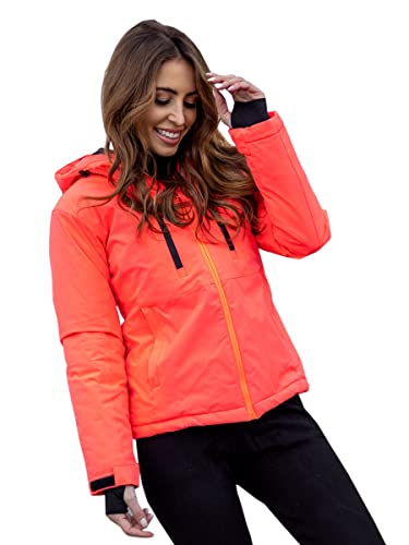 BOLF Damen Winterjacke Skijacke Snowboardjacke mit Reißverschluss und Kapuze Bündchen Outdoor Freizeit HH012 Rosa-Neon L [D4D]