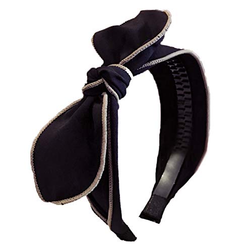 Make-up-Stirnband – süßes Damen-Haarband mit Schleife, einfarbig, breites Stoff-Stirnband, Party-Kopfband – Blau (Color : Black)