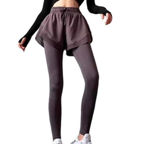 Mllepjdh 2-in-1-enge Sport Leggings Für Damen Mit Hoher Taille Und Shorts Kordelzug Yogahose