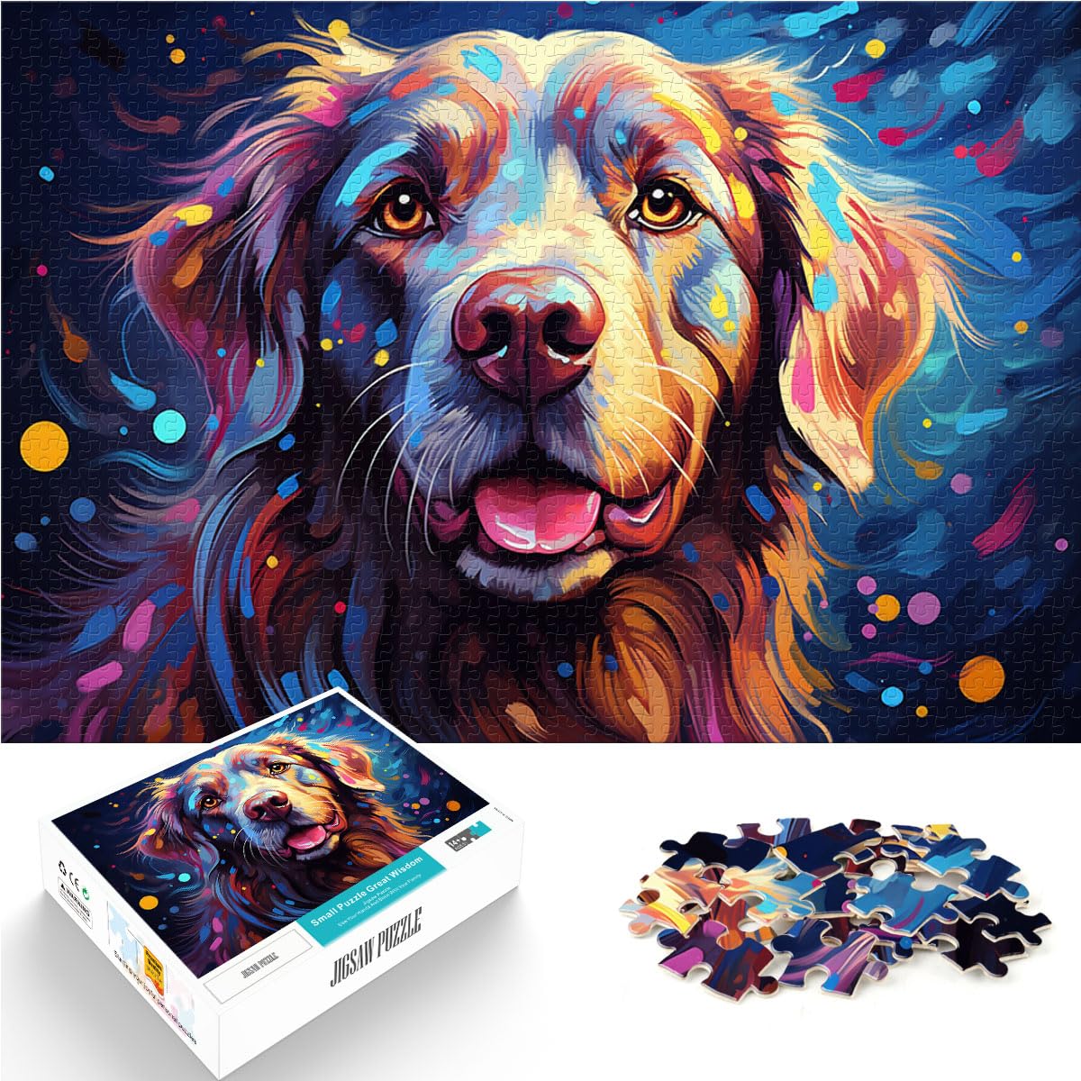 Spielzeug Puzzle Fantasie buntes Hundegemälde 1000-teiliges Puzzle für Erwachsene Holzpuzzle Stressabbau Staycation Zeit totschlagen 1000 Teile (50x75cm)