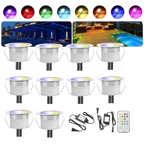 LED Bodeneinbauleuchten Aussen RGBW 10er Set, Ø45mm Terrasse Einbaustrahler, Led Terrassenbeleuchtung IP67 Wasserdicht Boden Licht für Küche Garten Treppen