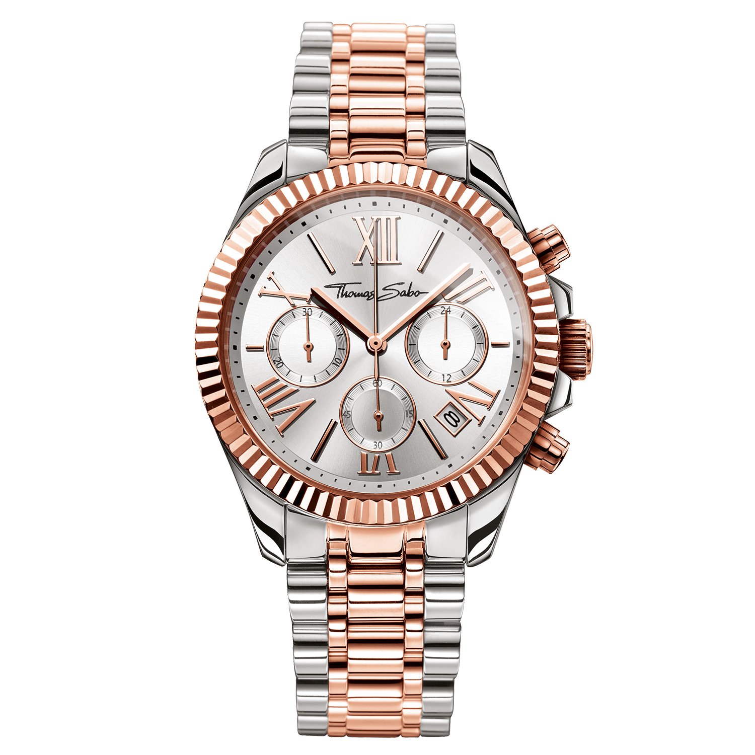 Thomas Sabo Damen Armbanduhr Divine Chrono Chronograph Roségold Silber Quarz Edelstahl WA0221-272-201-38 MM