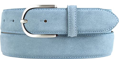 BELTINGER Damen-Gürtel aus Veloursleder 3,5 cm | Velour-Ledergürtel für Damen 35mm | Wildleder-Gürtel mit runder Gürtelschließe | Jeansblau 105cm