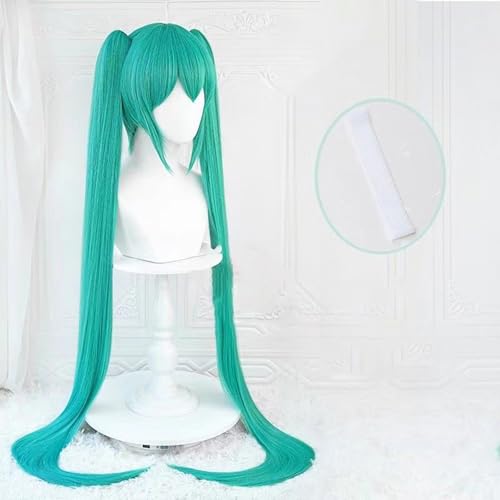 WCCNKK Anime Cosplay Perücke, Hatsune Miku Snow Miku Sakura Perücke, Grünblaues 110 cm Langes Haar, Mit Kostenloser Perückenkappe, Für Party Alltag Halloween Perücke, Anime-Dekoration,D