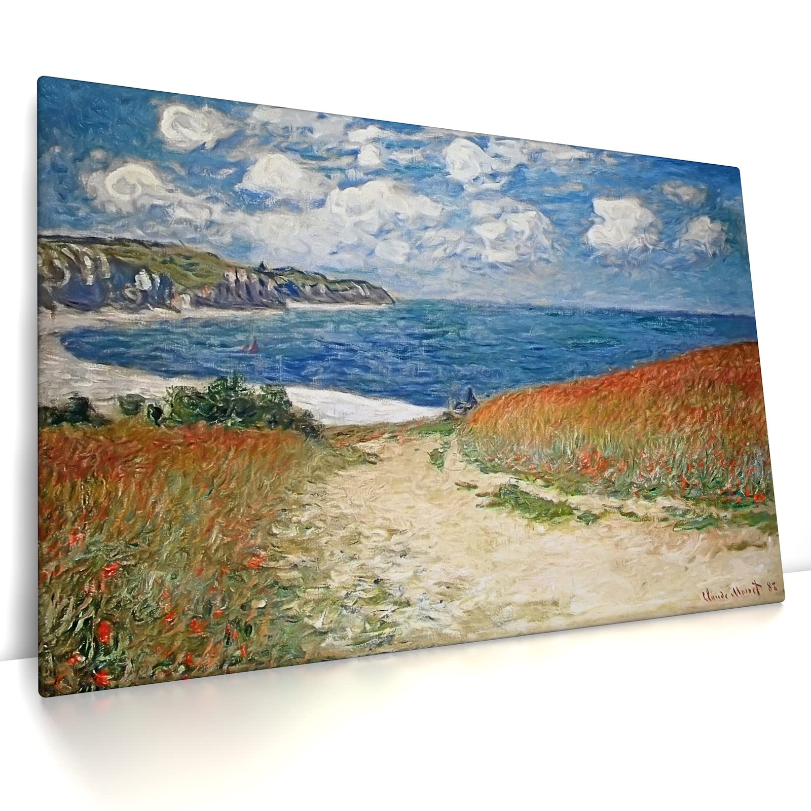 Strandweg zwischen Weizenfeldern bei Pourville - Claude Monet - Leinwand Bild auf Keilrahmen - Wandbild Kunst Druck (70 x 50 cm, Leinwand auf Keilrahmen, Strandweg zwischen Weizenfeldern)