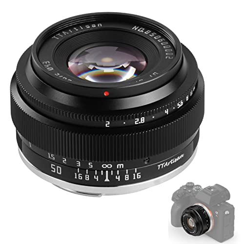 TTArtisan 50mm F2 Objektiv Vollformatkameras Objektiv MF für spiegellose Kameras Nur für Sony E-Mount Kameras A7 A7II A7R A7S A9 APS-C: A5000 A6600 NEX-3 NEX-5 NEX-7 NEX5C und mehr(Schwarz)