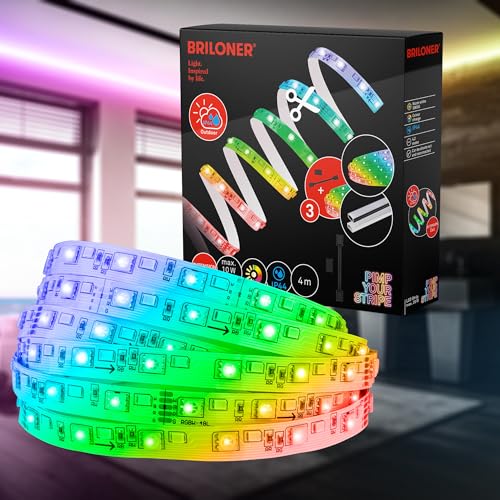 BRILONER - Pimp your Stripe Erweiterungsset 4m LED Strip, IP44 Spritzwasserschutz, Dimmbar, Farbprogramme, buntes RGB, Warmweiß, Kürzbar, Outdoor, LED Streifen, LED Lichtleiste, Terrasse Deko