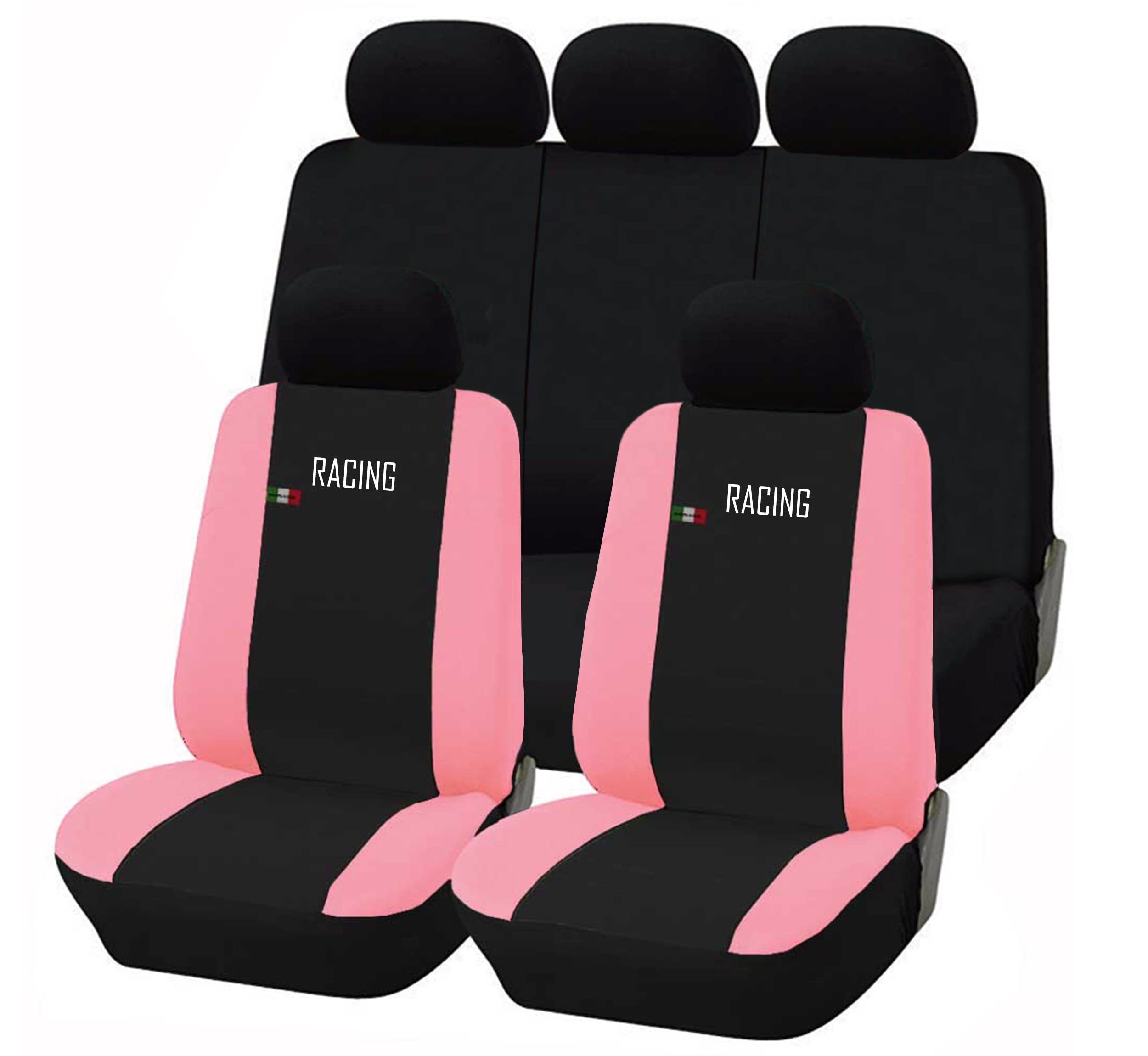 Lupex Shop Universal-Autositzbezüge, Modell Racing, Set für Vordersitze und Rücksitze, Airbag-kompatibel (Schwarz – Rosa)