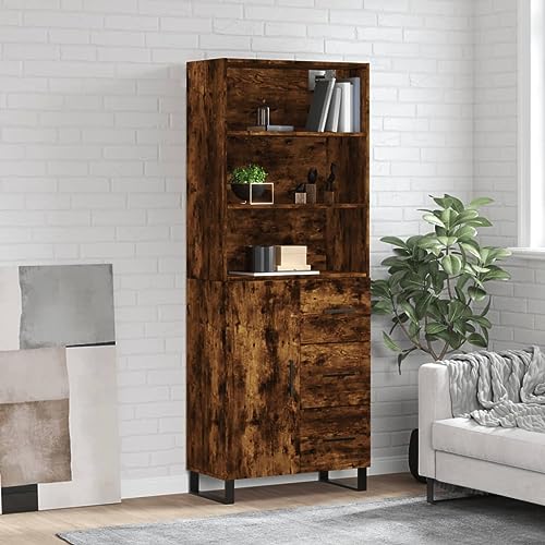 Highboard Räuchereiche 69,5x34x180 cm Holzwerkstoff,Elegantes Highboard mit Stauraum aus Räuchereiche Holzwerkstoff ideal für stilvolle Wohnbereiche