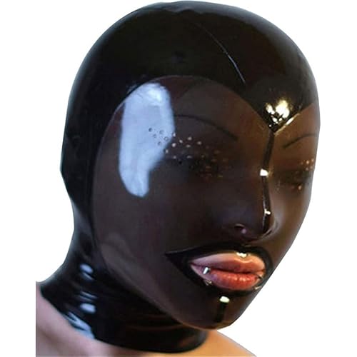 MAUXpIAO SM Latex Maske Gummi SM Fetisch Bondage Maske Halloween Maske Cosplay Kopfbedeckung Schwarz translucent/A/A