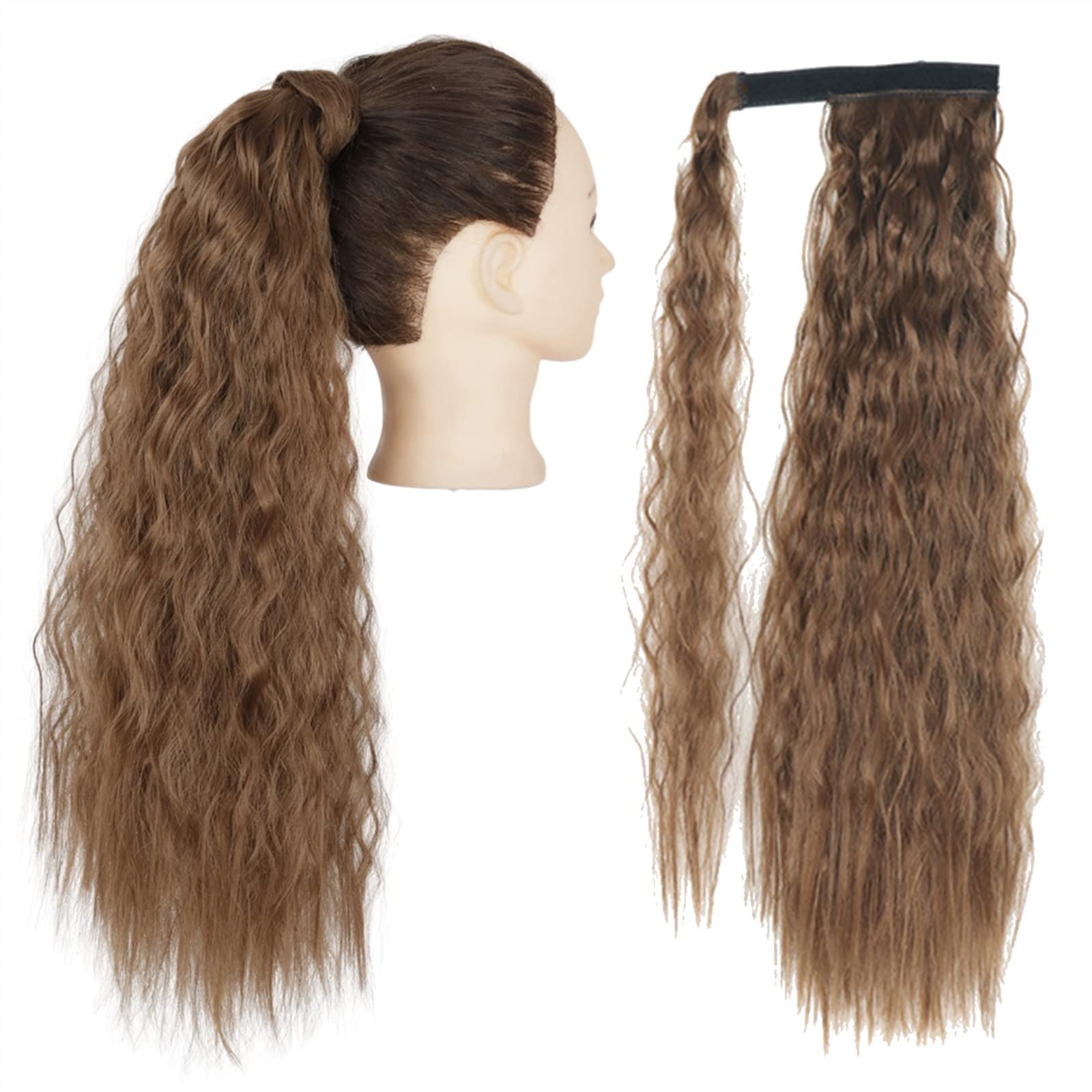 Pferdeschwanz Haarteil Clip-Haarverlängerungen for Anklipsen, synthetischer Mais, gewellt, langer Pferdeschwanz for Damen-Haarteil Pferdeschwanz Haarverlängerung(Q19-12,22inch-55cm)