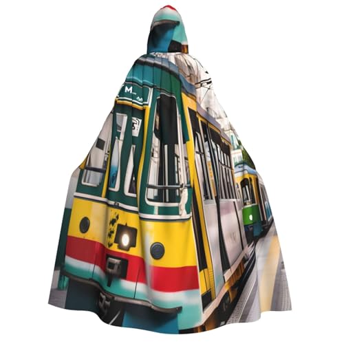 WURTON Lisbon Tram Print Unisex Kapuzenumhang Halloween Karneval Vampir Cosplay Umhang Kapuzenumhang Kostüm