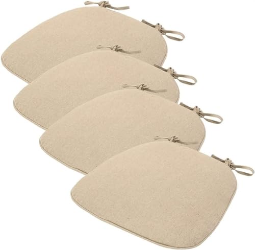 Esszimmer-/Küchenstuhlkissen, Set mit 1/2/4 Esszimmerstuhlpolstern mit Bändern, rutschfestes Esszimmer-Sitzkissen mit maschinenwaschbarem Bezug, Beige, 41 x 43 cm (4er-Set)