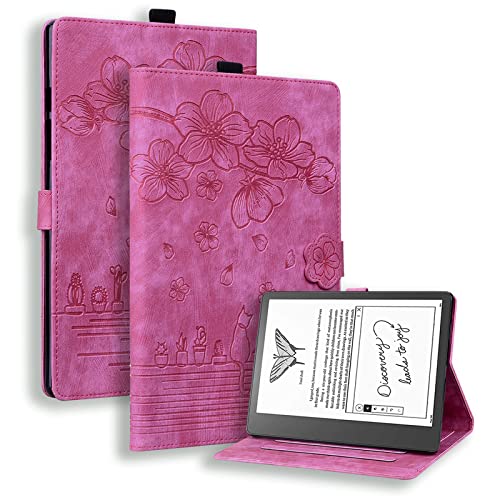 Hülle Für Alle Neuen Kindle Scribe – Pu-Lederhülle Mit Auto Sleep Wake-Funktion Für Kindle Scribe Signature 10,2 Zoll 2022 Mit Stifthalter, Kartensteckplatz, Rose Red, Kindle Scribe Hülle 2022