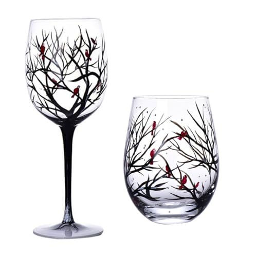 Four Tree Weingläser, Kelch, kreativ, bedruckt, rund, Glasbecher für Wein, Bier, Cocktail, große Kapazität