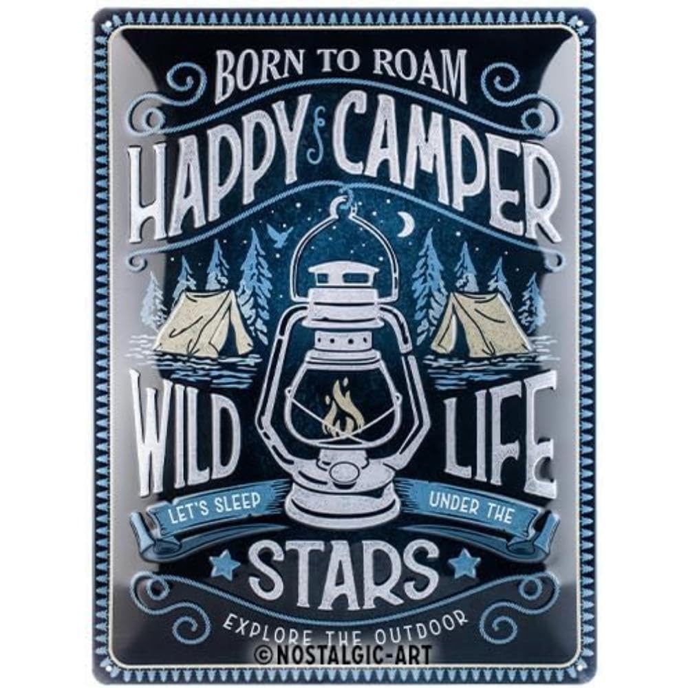 Nostalgic-Art Retro Blechschild, 30 x 40 cm, Happy Camper – Geschenk-Idee für Camping-Fans, aus Metall, Vintage Design