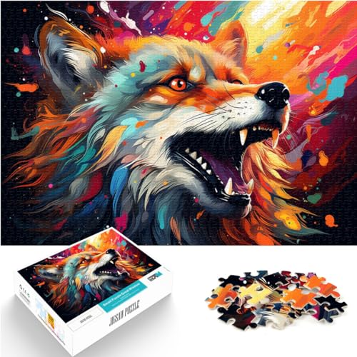 Puzzle-Geschenk, farbenfroher Art-Fuchs, 1000-teiliges Puzzle für Erwachsene, Holzpuzzle mit vollständig ineinander greifenden und zufällig geformten Teilen, 1000 Stück (50 x 75 cm)