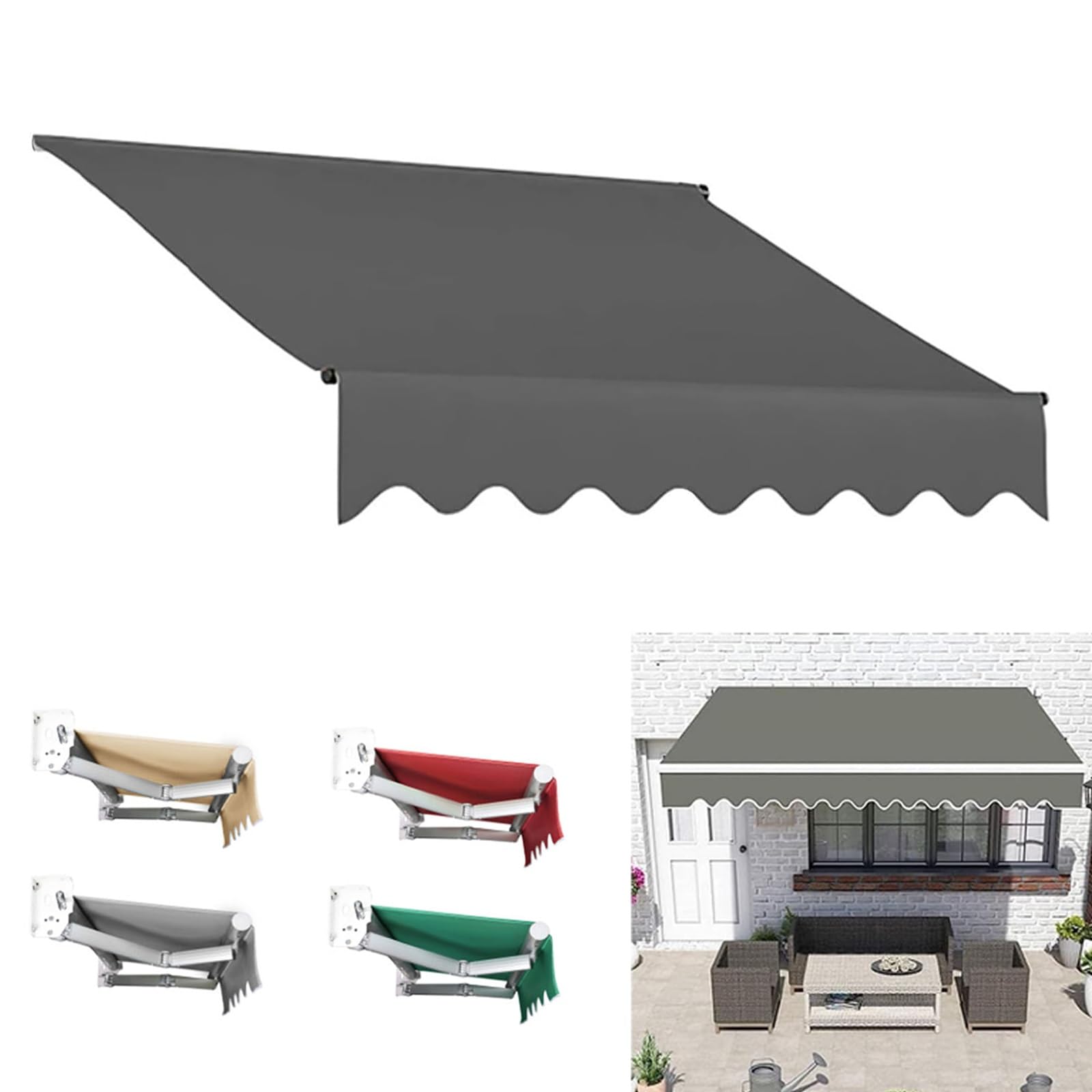 Markisentuch Ersatzstoff, (ohne Rahmen) Sonnensegel Garten Balkon Terrasse, Markisenbespannung mit UV-Schutz Sonnenschutz, Markisenbespannung Sonnenschutz Rot, Grau, 300*250cm(Gray,(6.6x5ft)2x1.5m)