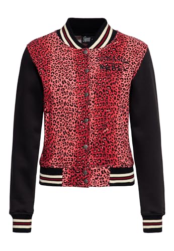 Queen Kerosin Damen College Jacke | Sweatjacke | Baseball Jacke | Regular Fit | Leo | Leoparden Optik Rock 'N' Roll Rebel Queen