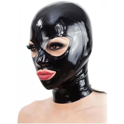 MAUXpIAO Bondage-Latexmaske, SM-Maske, Fetisch-Stirnband, Latex, Cosplay, Reißverschluss hinten, offene Augen, Mund, Gesichtsbedeckung (schwarz) erotische/A/A