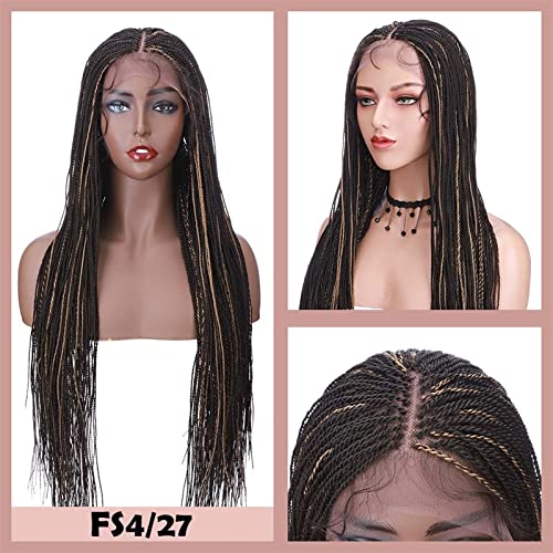 Pferdeschwanz Haarteil 30 Zoll synthetische Ombre Mittelteil Senegalese Twist geflochtene Perücke lange schwarze Spitze vorne Flechthaar Perücke mit Babyhaar Pferdeschwanz Haarverlängerung(FS4-27)