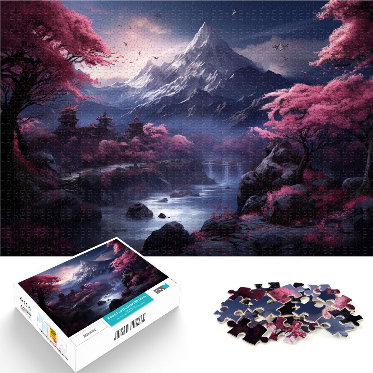 Puzzlespiele Japanische Kirschblütenlandschaftskunst 1000 Teile für Erwachsene Schwierige Puzzles Holzpuzzles Genießen Sie Spiele für 1000 Teile (50 x 75 cm)