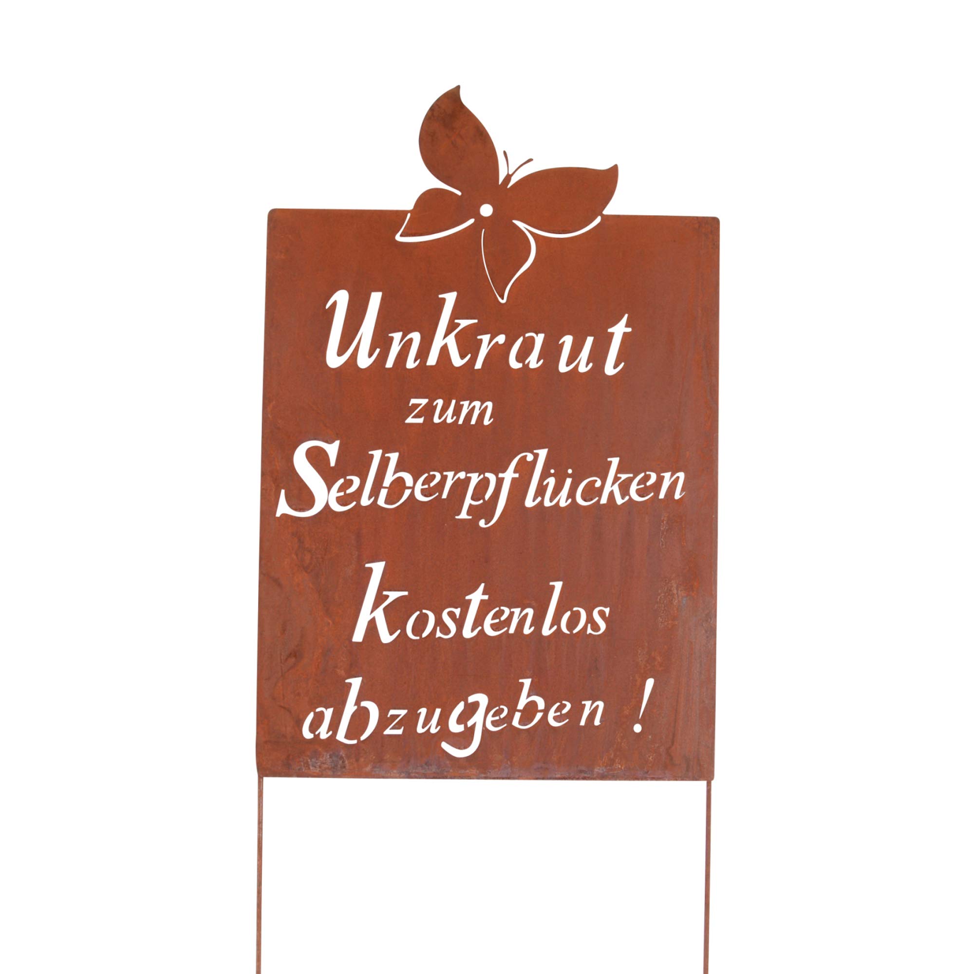 UNUS Gartendeko Gartenstecker aus Edelrost Metall Garten Schild mit Spruch Unkraut 90x60 cm