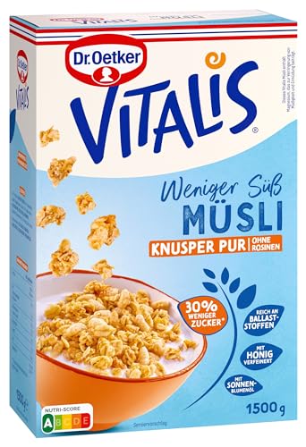 Dr. Oetker Vitalis Weniger Süß Knusper Pur: Großpackung Knuspermüsli mit 30% weniger Zucker, 2er Packung, (2 x 1,5 kg)