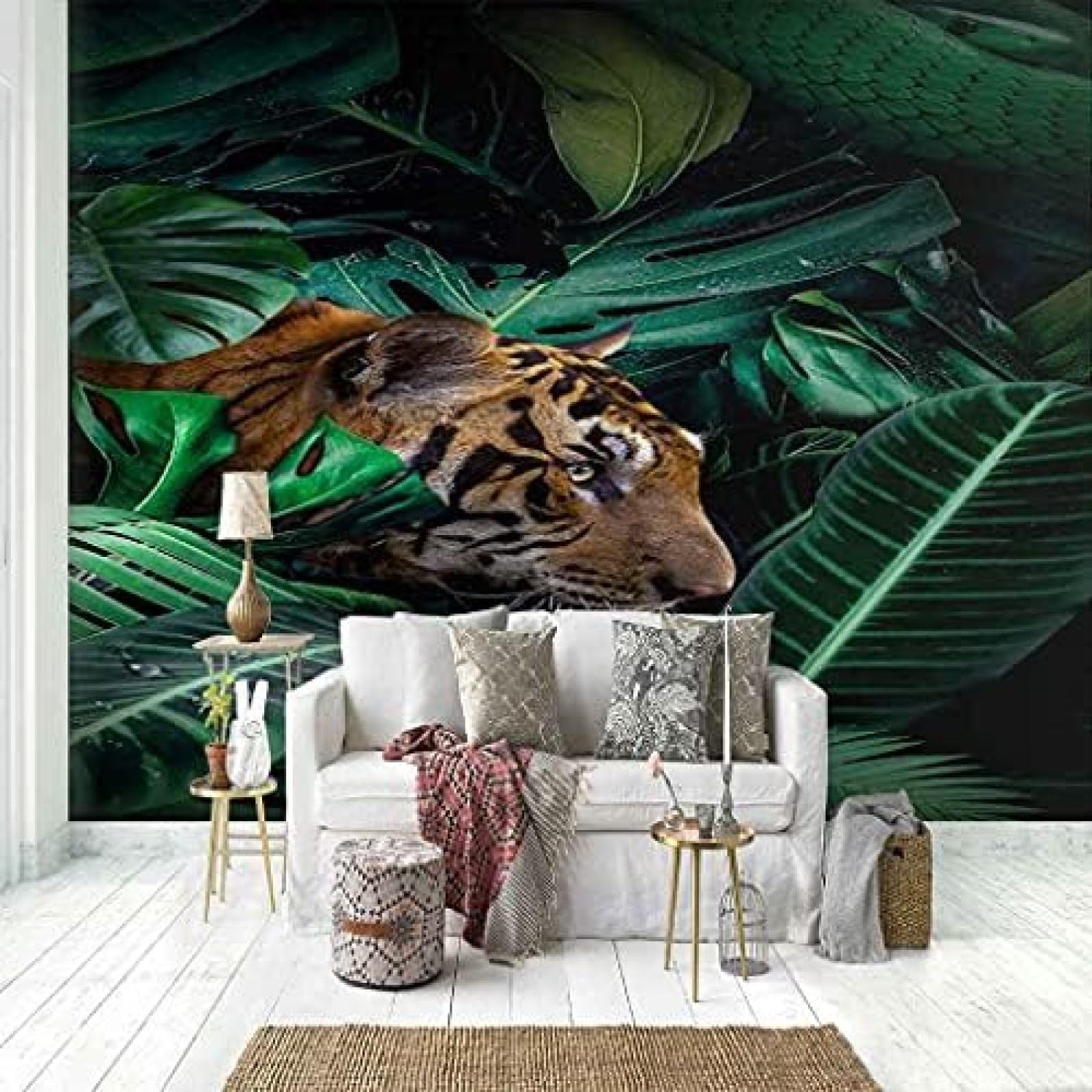 XLMING Dschungeltier-Tiger Küche Esszimmer Arbeitszimmer Wohnzimmer TV Hintergrund Wand 3D Tapete-150cm×105cm