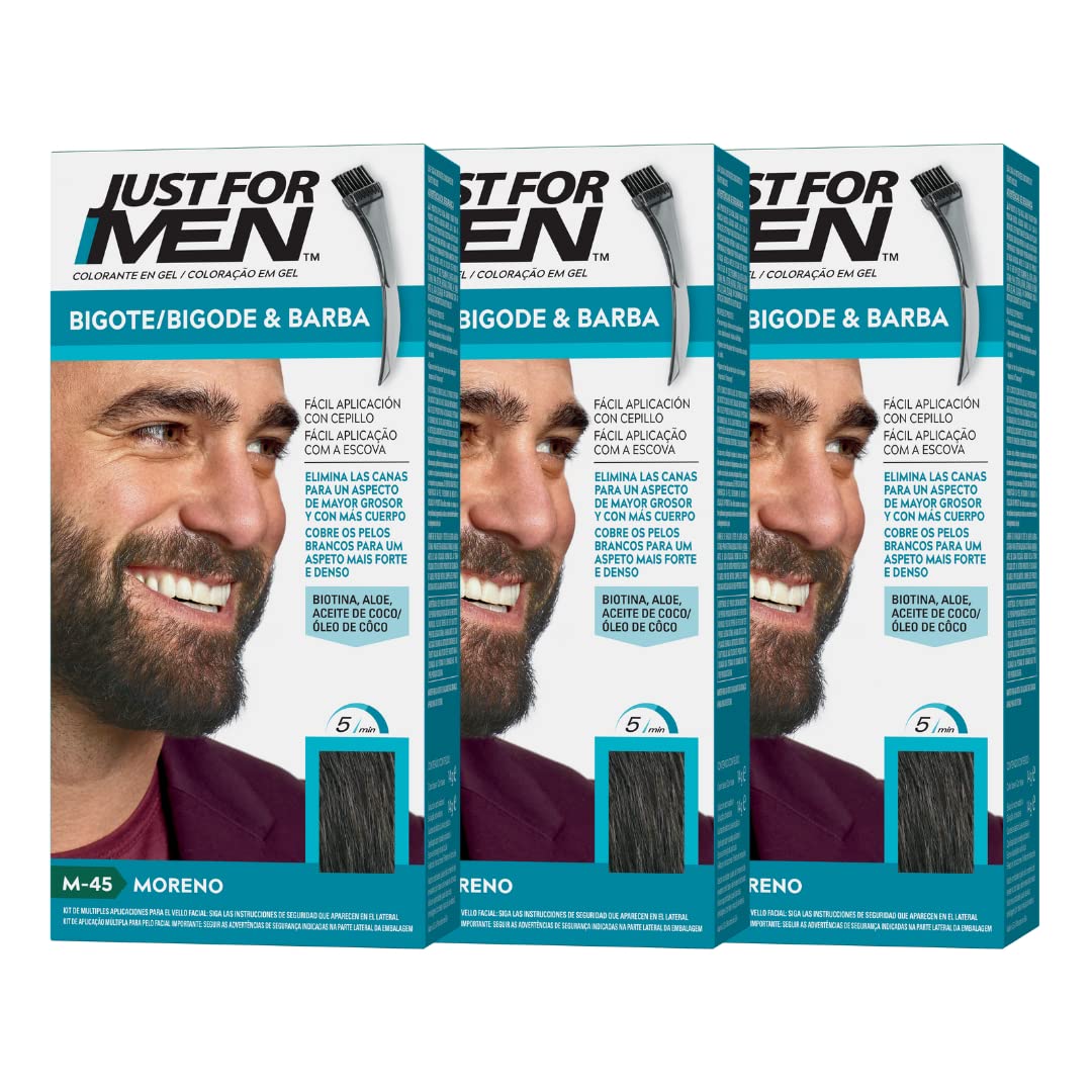 Just For Men Farbgel für Bart und Schnurrbart, natürliches Aussehen, langanhaltend, dunkelbraunes Haar, M-45, 3 Stück