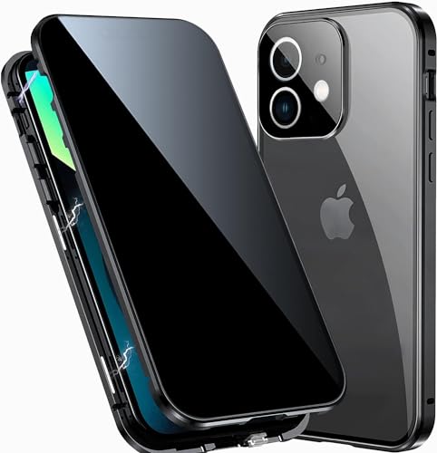 Schutzhülle für iPhone 12 Mini, integrierter Sichtschutz und Kameralinsenschutz, 360-Grad-Rundumschutz, einteilige Anti-Peep-Schutzhülle für 12 Mini, transparent schwarz