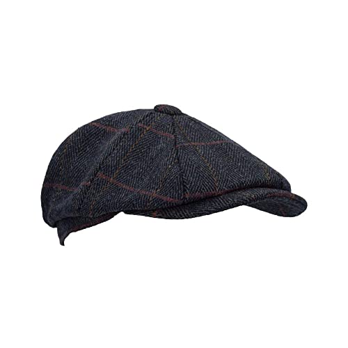 WALKER AND HAWKES Unisex Bakerboy-Ballonmütze aus Tweed - 8-Panel-Konstruktion - Blauer Tweed - 3XL (62cm)