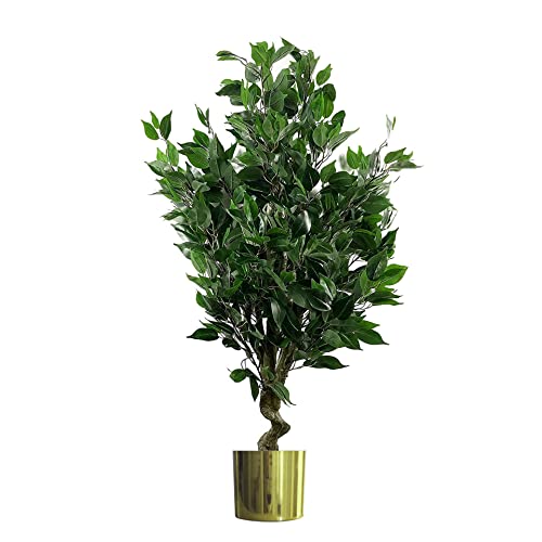 Leaf Ficus Pflanzgefäß, realistisch, gemischte Materialien, 110 cm, immergrün, goldfarben