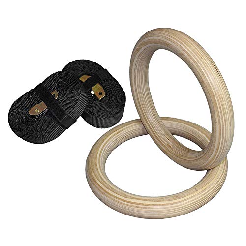 Gymnastik Ringe,Suspension Trainer System, Turnring for Kinder aus Holz, 25 mm, Fitnessring, verstellbare Gürtelschnalle, Indoor-Fitness, Heimspielplatz, Fitnessstudio, Turnring, Klimmzug(32mm Wood Ri