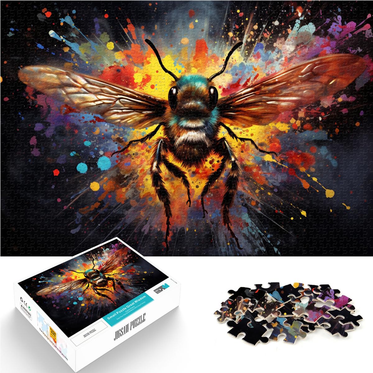 Puzzle für farbenfrohe, psychedelische Bienenmalerei für Erwachsene, 1000-teiliges Puzzle, Lernspiele, Holzpuzzle, gutes Geschenk für 1000 Teile (50 x 75 cm)