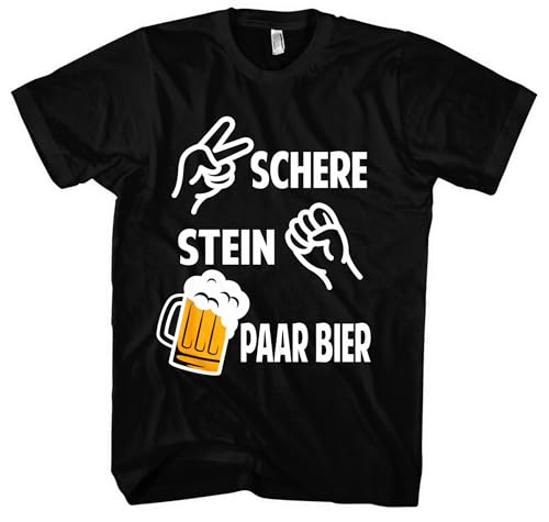 Stein, Schere, Paar Bier Herren T-Shirt | Sprüche T-Shirt Männer Mallorca Party Saufen Tshirt Alkohol Shirt Herren Beer | Schwarz (3XL)