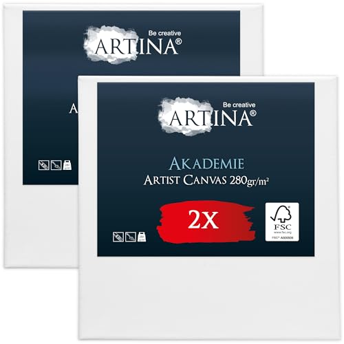 Artina FSC Keilrahmen 2er Set Akademie 60x60 cm – Leinwand Set Maltuch aus 100% Baumwolle Leinwände 280 g/m² - Keilrahmenset Leinwand zum Bemalen für Acryl-, Aquarell-, Ölfarbe uvm