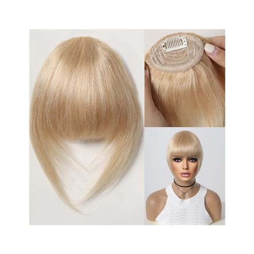 Pony Extension für Damen 100% Echthaar-Pony, natürlicher dunkelbrauner französischer Pony, Haarspange mit Fransen und Schläfen, Haarteil for Frauen, Clip-on-Air-Bang Fringe Bangs(005-4)