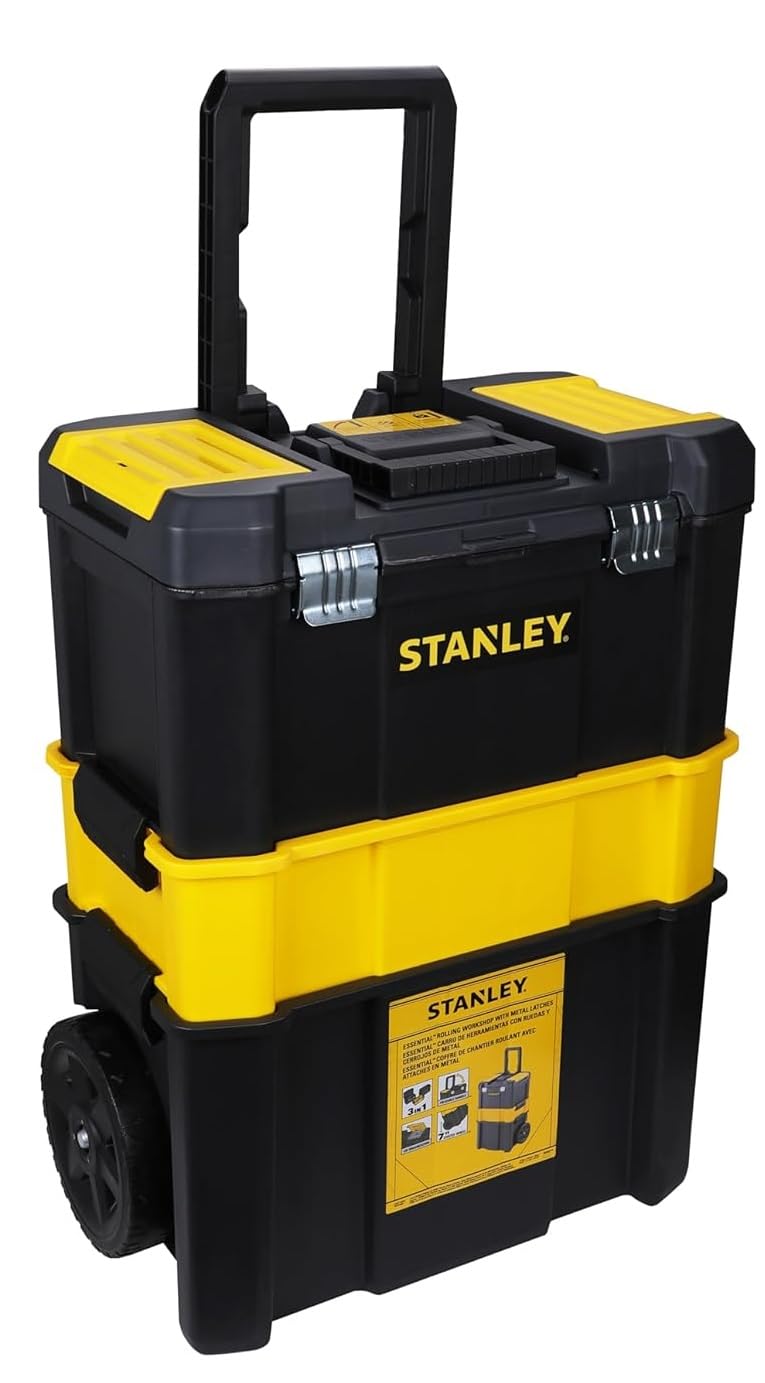 Stanley Essential Rollende Werkstatt STST1-80151 (Belastbarkeit bis zu 20 kg, Metallverschlüsse, Organizer für Kleinteile im Deckel)