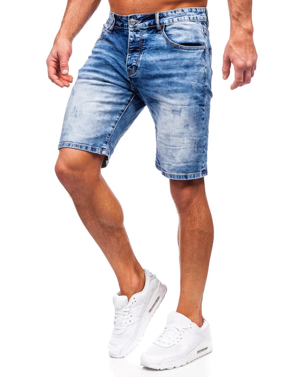 BOLF Herren Kurze Jeanshose Shorts Bermudas Jeans Short Kurze Hose Cargo Cargoshorts Destroyed Used Look Denim Stretch Freizeithose RJ933 Dunkelblau S [7G7]