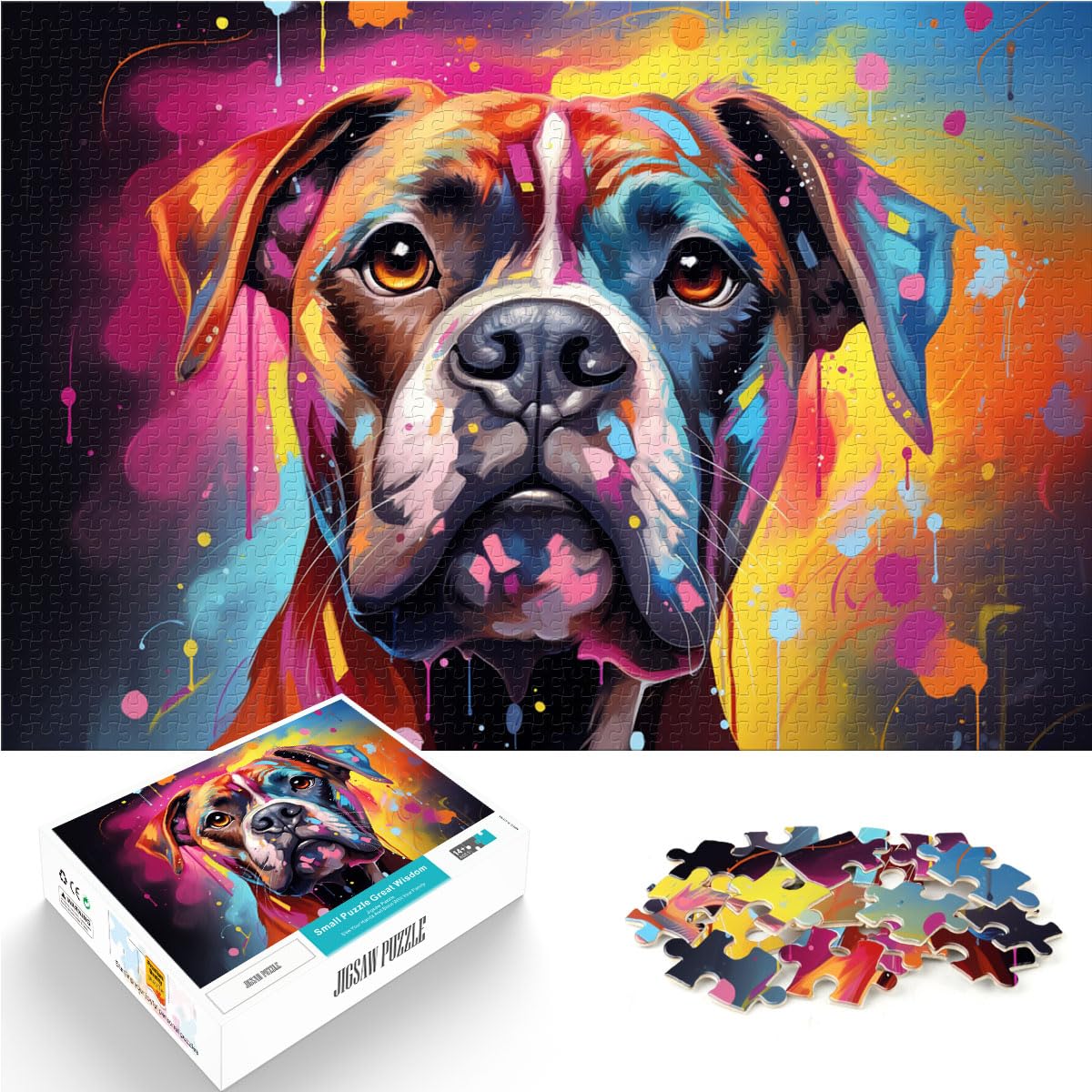 Puzzlespiele Süßer Boxerwelpe Puzzle für Erwachsene 1000 Teile Holzpuzzle mit vollständig ineinander greifenden und zufällig geformten Teilen 1000 Stück (50 x 75 cm)