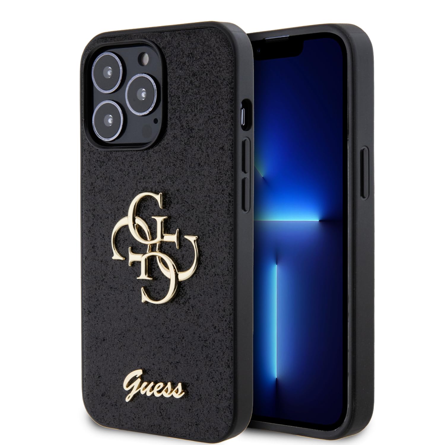 Guess GUHCP13LHG4SGK Hülle für iPhone 13 Pro / 13 6.1" Schwarz hardcase Glitter Script Big 4G